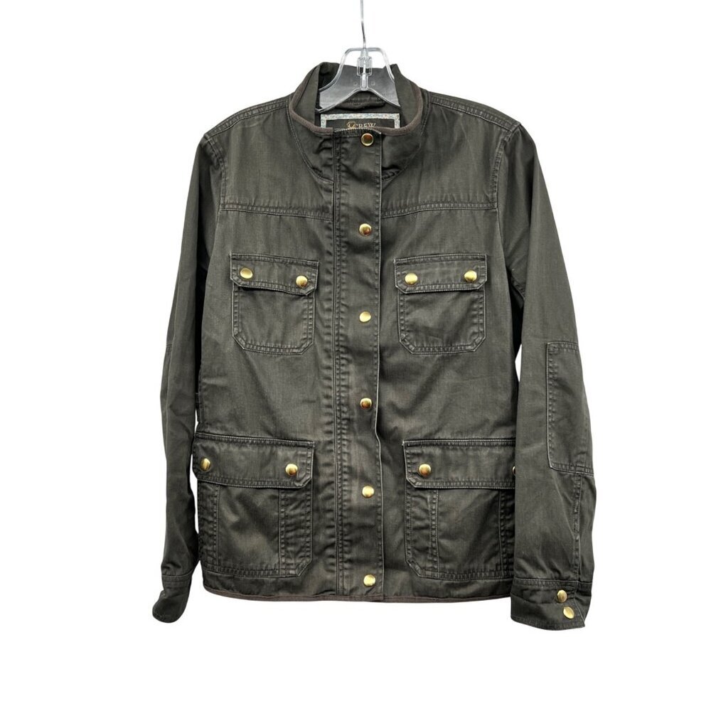 J.Crew Womens Boyfriend Field Jacket Relaxed Fit Dark Green Size Medium Zip/Snap